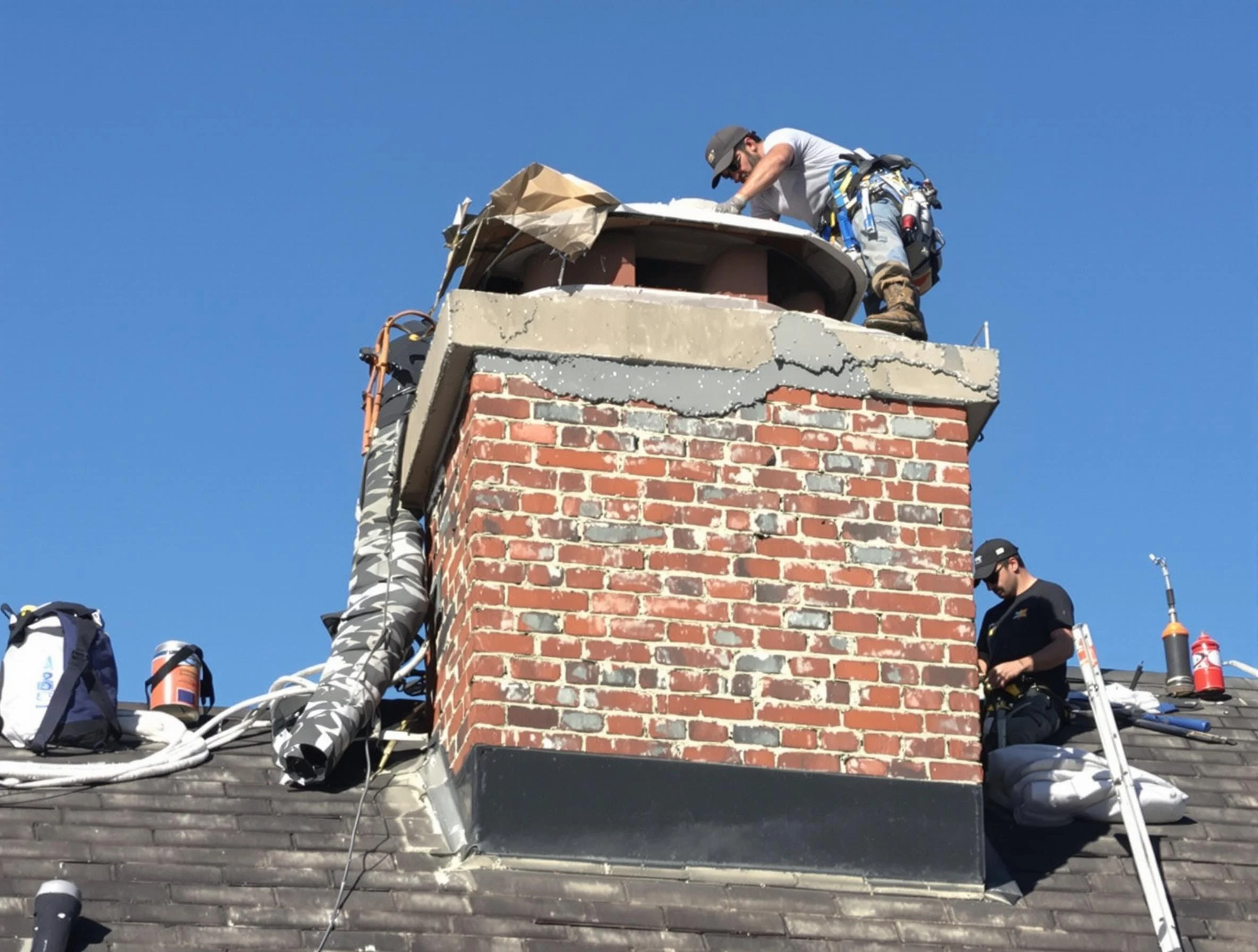 Hyrum Chimney Sweep installing a custom chimney crown in Hyrum, UT