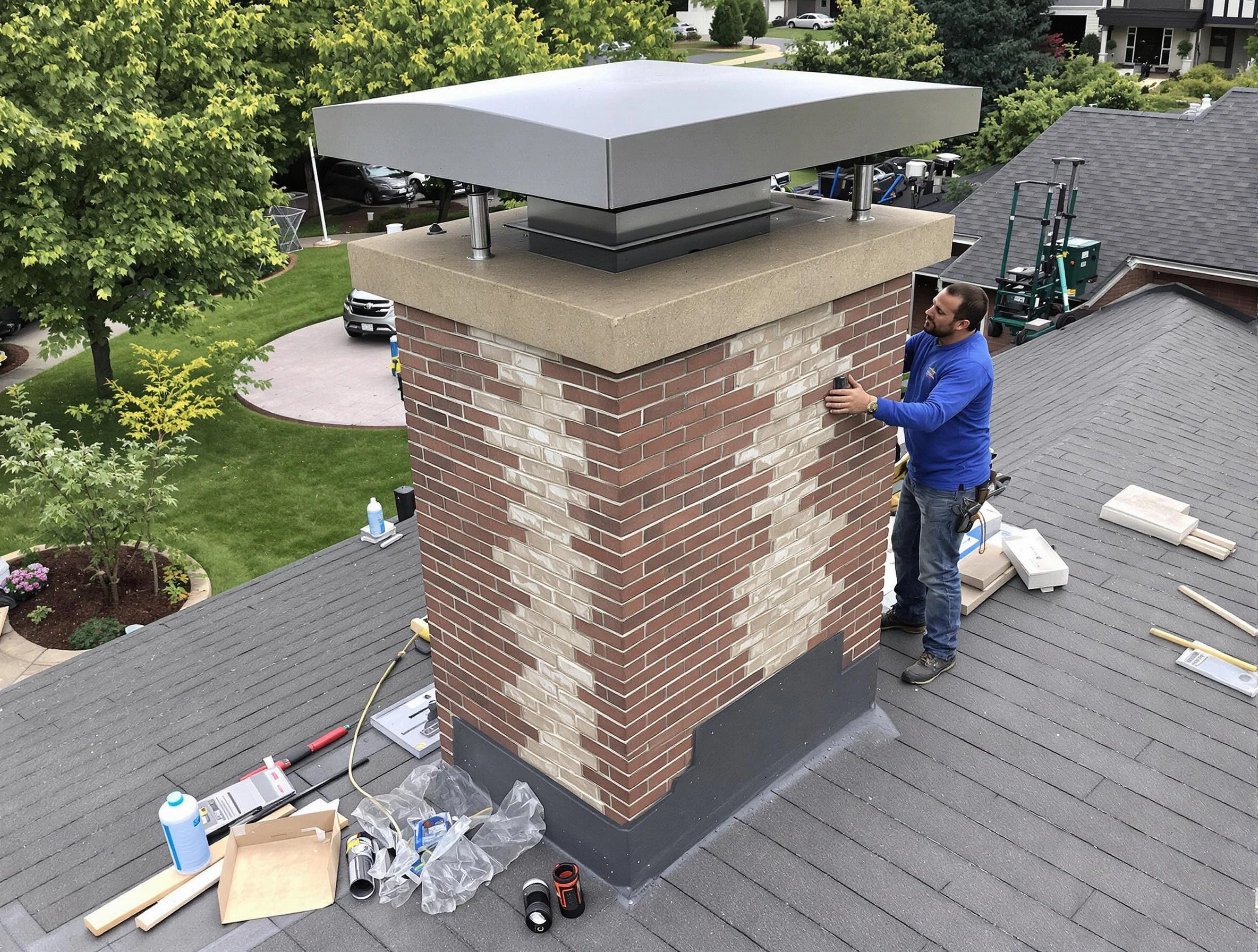 Hyrum Chimney Sweep team working on a custom chimney remodel in Hyrum, UT